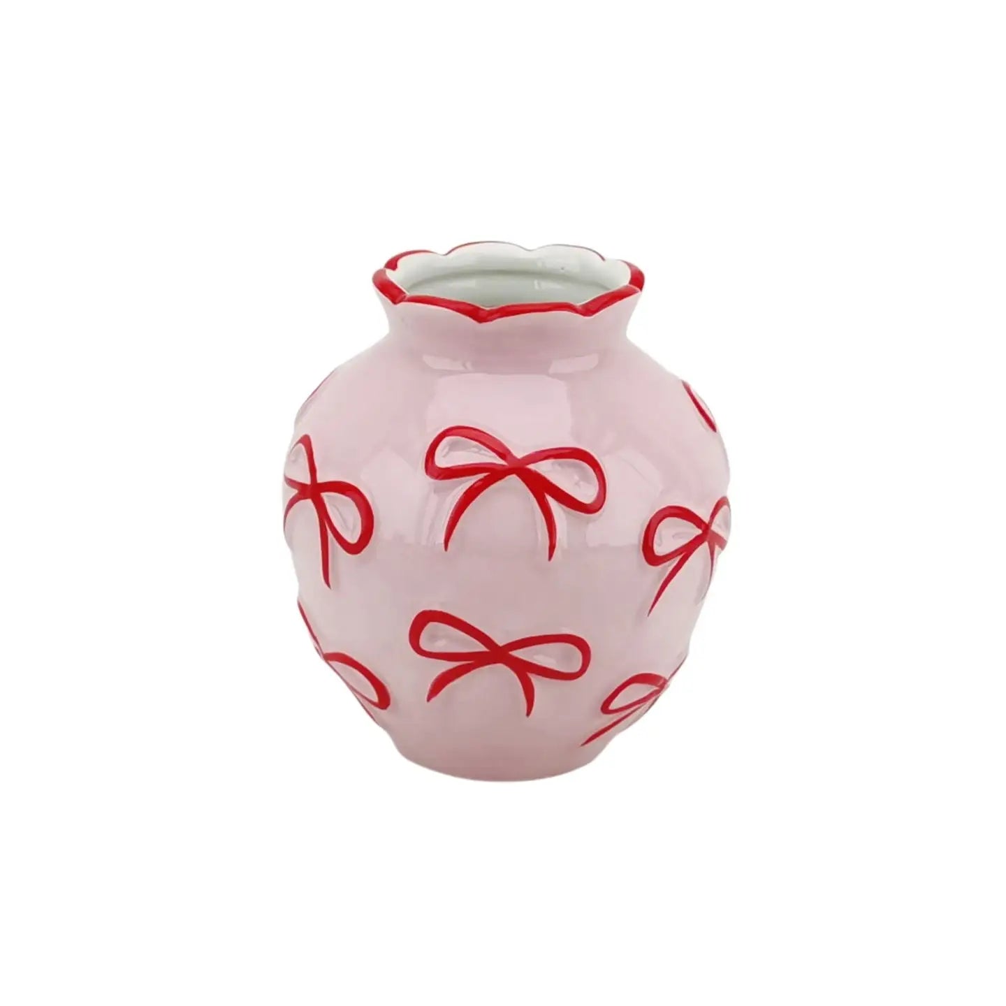 Vase - Flower Vase Ribbons - Light Pink/Red - 13x13x14cm