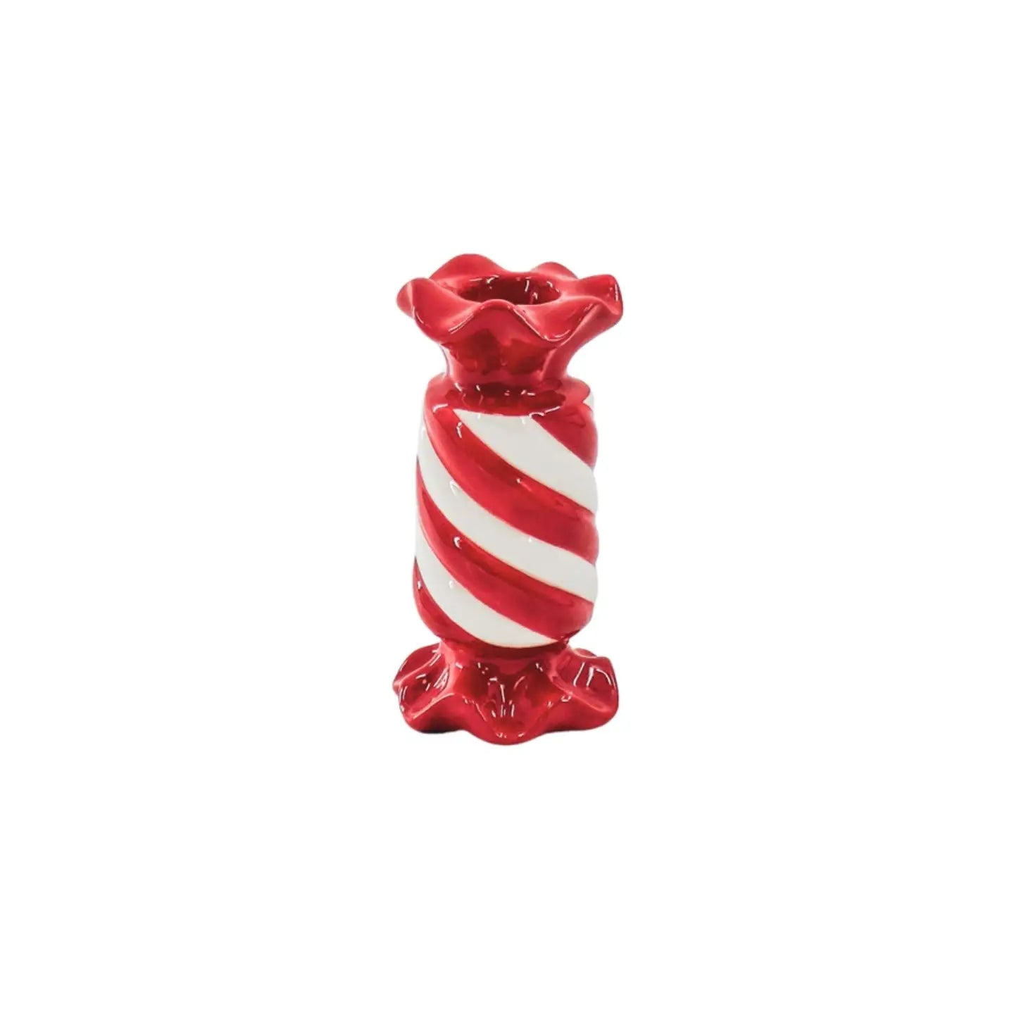 Candle Holder- Toffee Candy - Ceramic- Red/ White- 7,5x7,5x13 cm