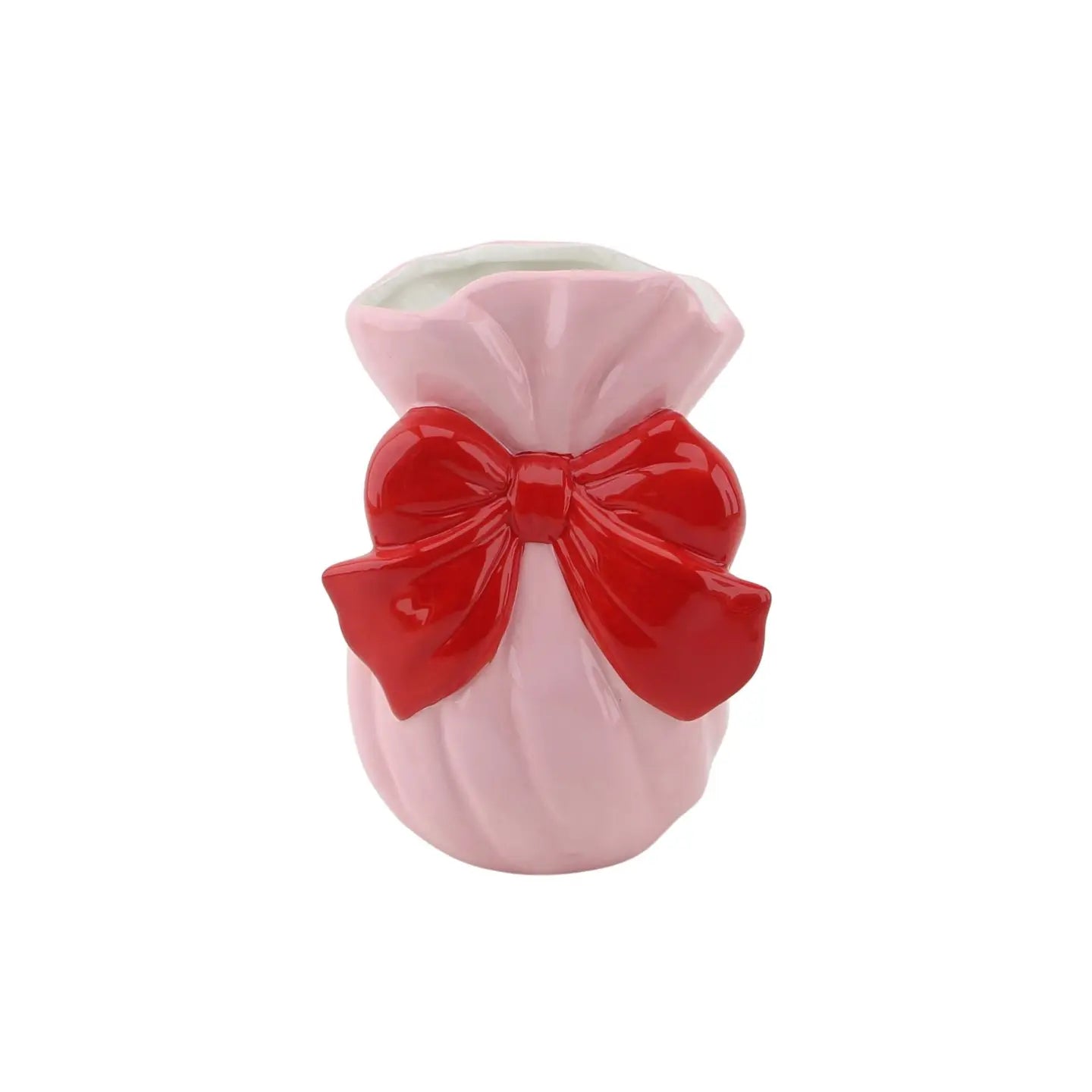 Vase - Bow - Dolomite - Pink/ Red - 11x10x16cm