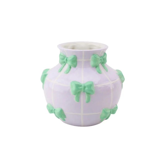 Vase - Flower Vase Ribbons - Lilac/Mint - 14,5x14,5x13cm