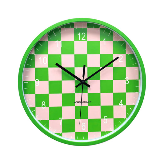 Clock - Wall Clock - Block Pattern - Green/Pink - 34x4x34cm