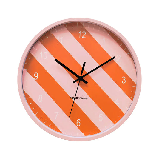 Clock - Wall Clock - Striped Pattern -Orange/Pink -34x4x34cm