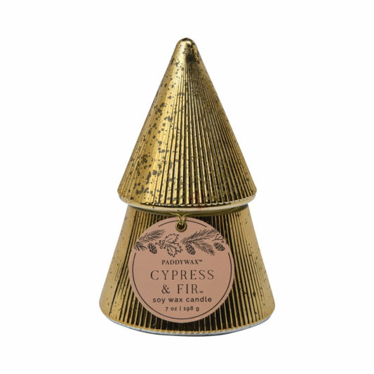 Paddywax Γυάλινο Κερί σε χρυσό δεντράκι, Cypress & Fir 198gr